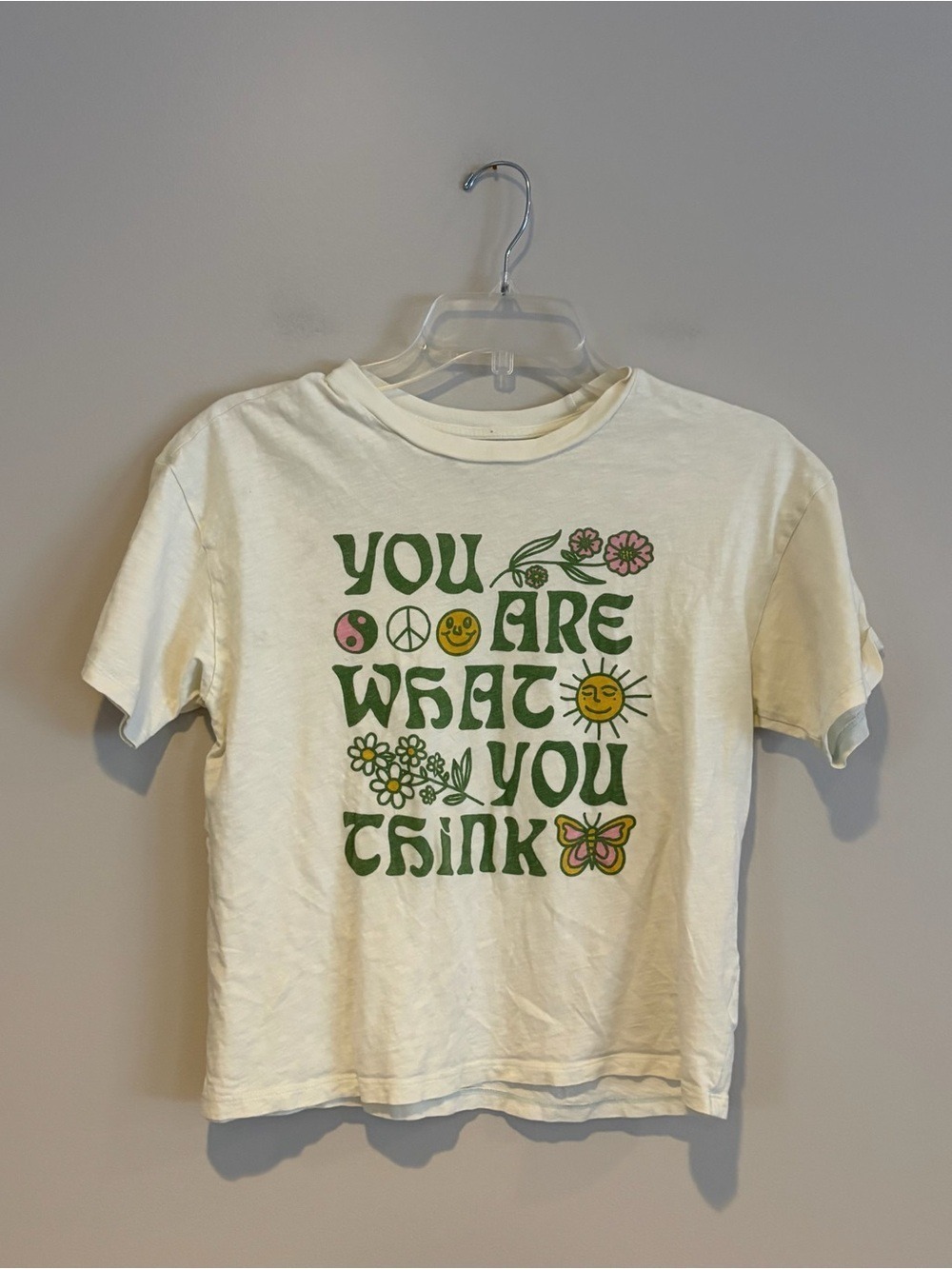 American Eagle Outfitters Cream Manifesting You are what you think Tee Size XS
